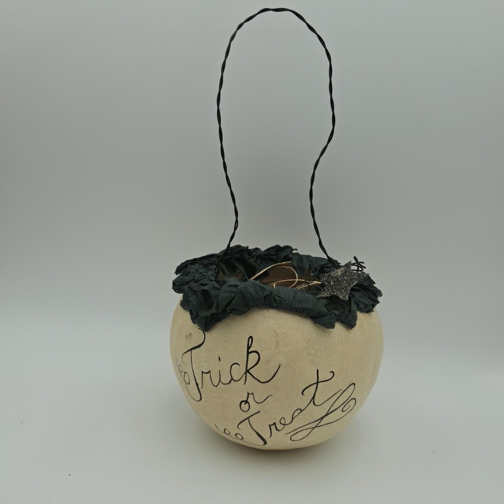 Vintage Halloween Nicol Sayre Folk Art Trick Or Treat Cream Pumpkin Bucket